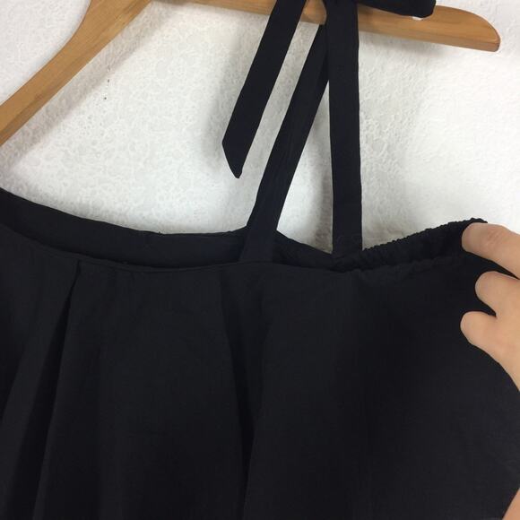 Sea NY Black Ruffle Off Shoulder Mini Dress Small Button Loose Linen Shirtdress - Picture 7 of 14